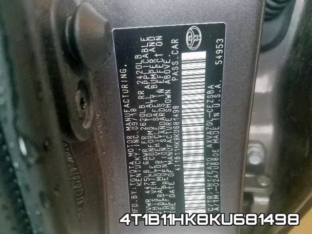 4T1B11HK8KU681498 фото 2
