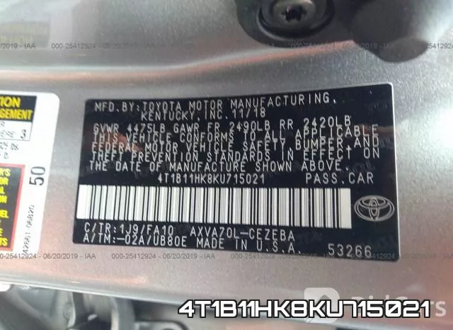 4T1B11HK8KU715021 фото 10