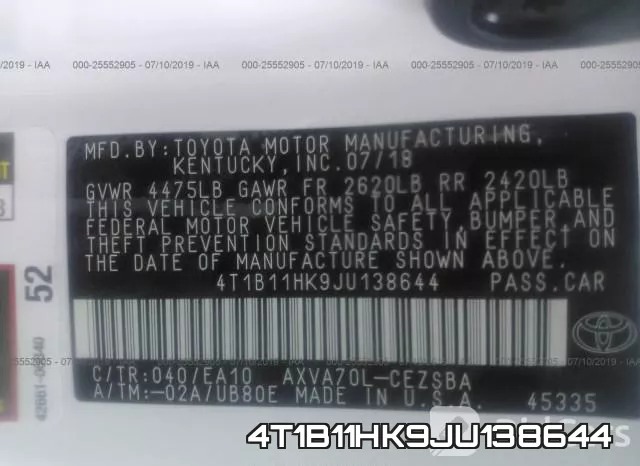 4T1B11HK9JU138644 фото 10