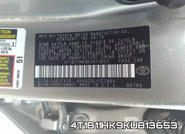 4T1B11HK9KU813653 фото 10