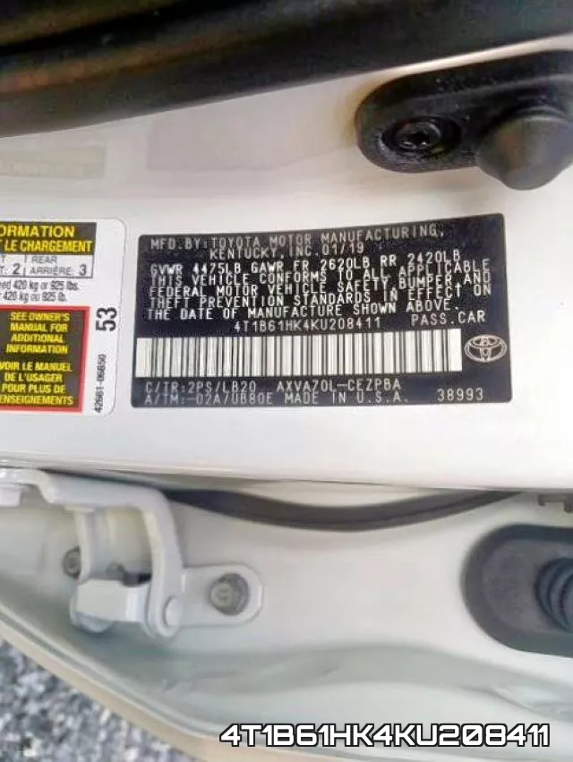 4T1B61HK4KU208411 фото 2