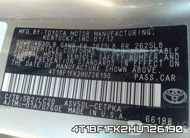 4T1BF1FK2HU726190 фото 10