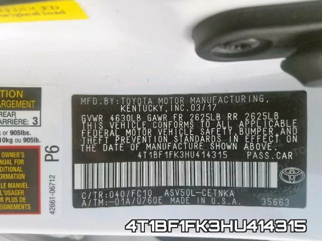 4T1BF1FK3HU414315 фото 2