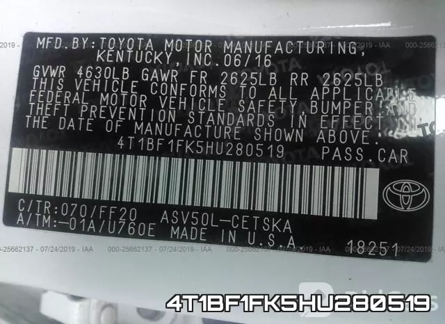 4T1BF1FK5HU280519 фото 10