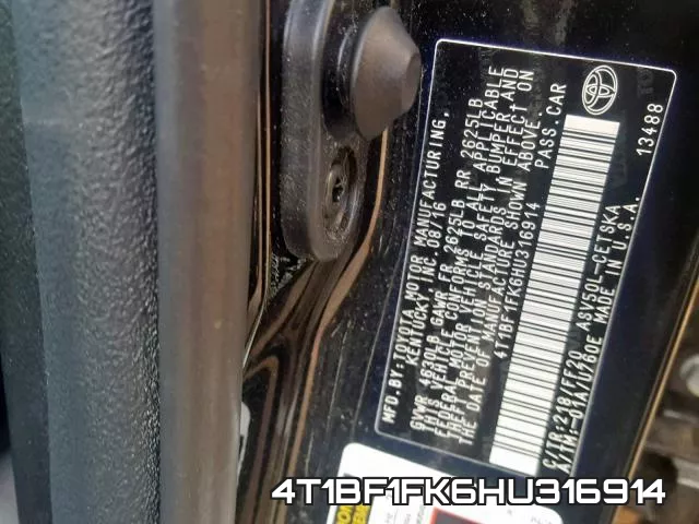 4T1BF1FK6HU316914 фото 2