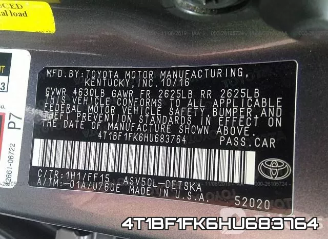 4T1BF1FK6HU683764 фото 10