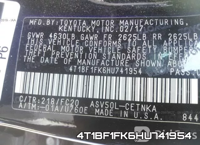 4T1BF1FK6HU741954 фото 10