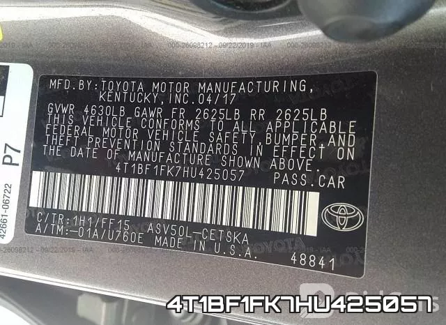 4T1BF1FK7HU425057 фото 9