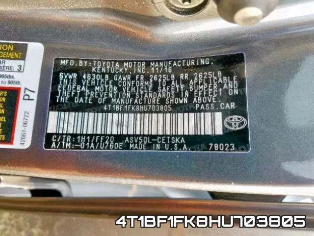 4T1BF1FK8HU703805 фото 2