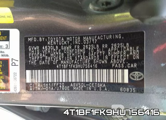 4T1BF1FK9HU756416 фото 10