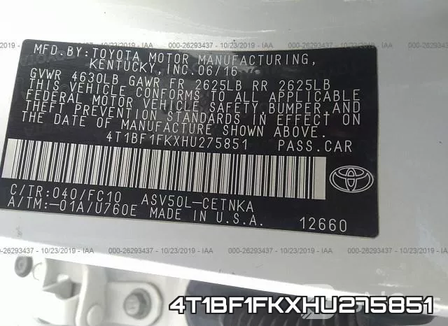 4T1BF1FKXHU275851 фото 10