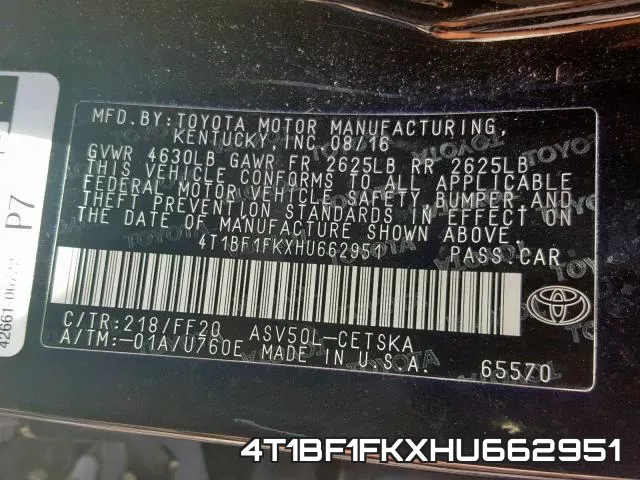 4T1BF1FKXHU662951 фото 2