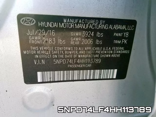 5NPD74LF4HH113789 фото 2