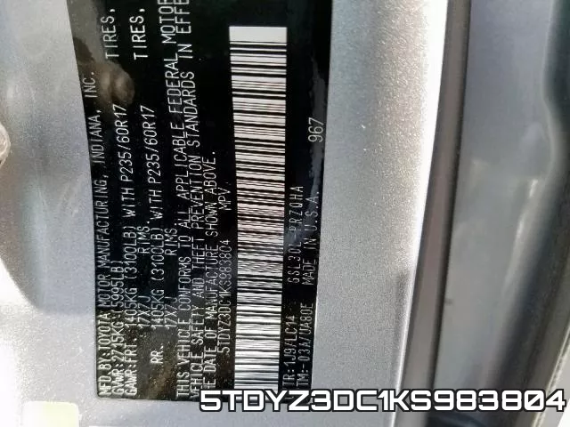 5TDYZ3DC1KS983804 фото 2