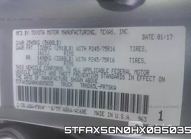 5TFAX5GN0HX085035 фото 8