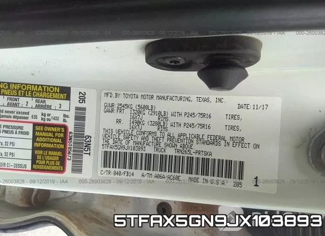 5TFAX5GN9JX103893 фото 9