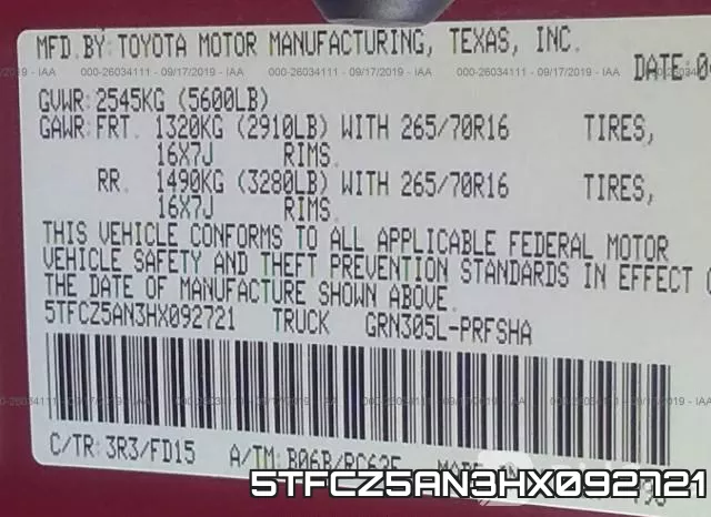 5TFCZ5AN3HX092721 фото 10