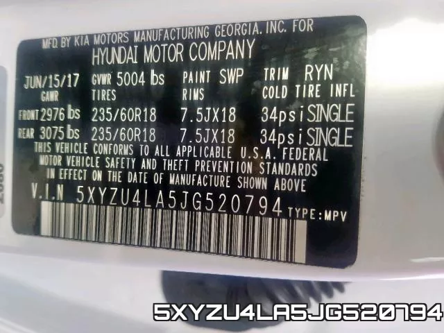 5XYZU4LA5JG520794 фото 2