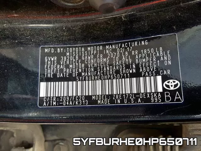 5YFBURHE0HP650711 фото 2