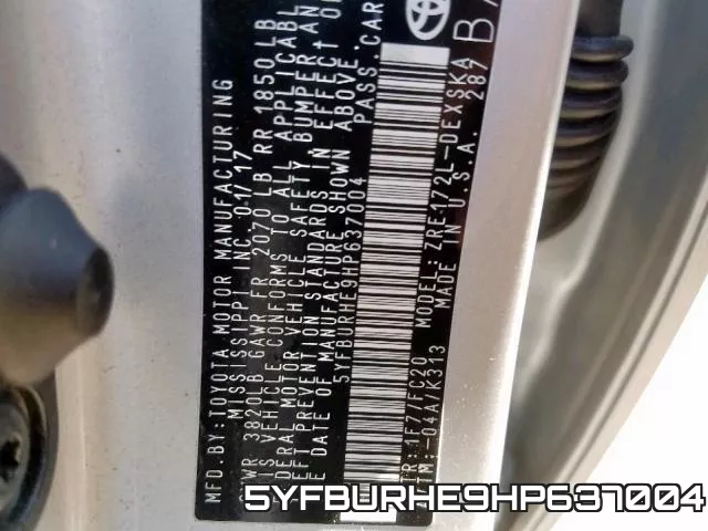5YFBURHE9HP637004 фото 2