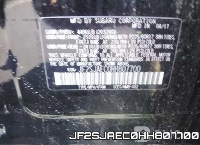 JF2SJAEC0HH807700 фото 10
