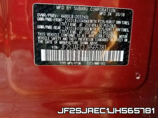 JF2SJAEC1JH565781 фото 2