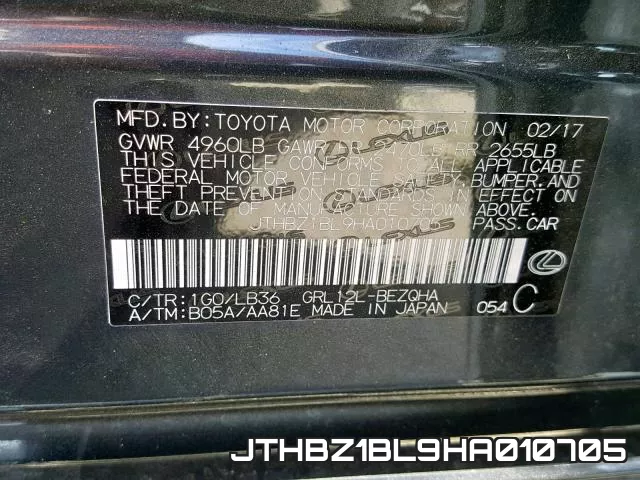 JTHBZ1BL9HA010705 фото 2