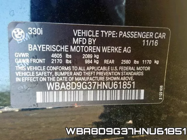 WBA8D9G37HNU61851 фото 2
