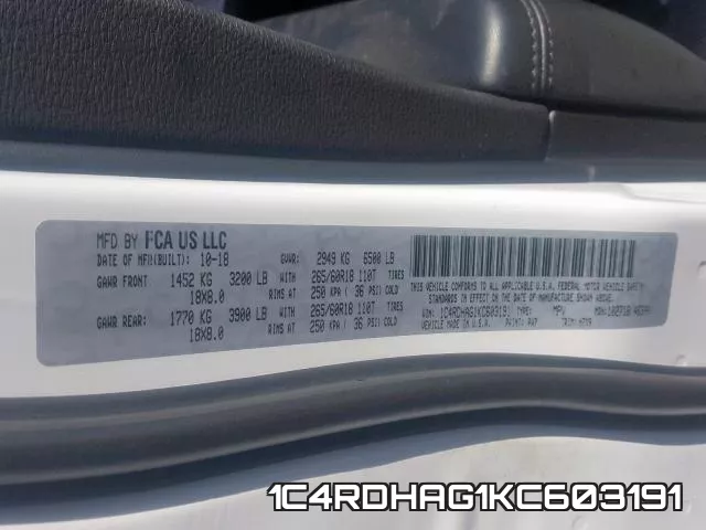 1C4RDHAG1KC603191 фото 2