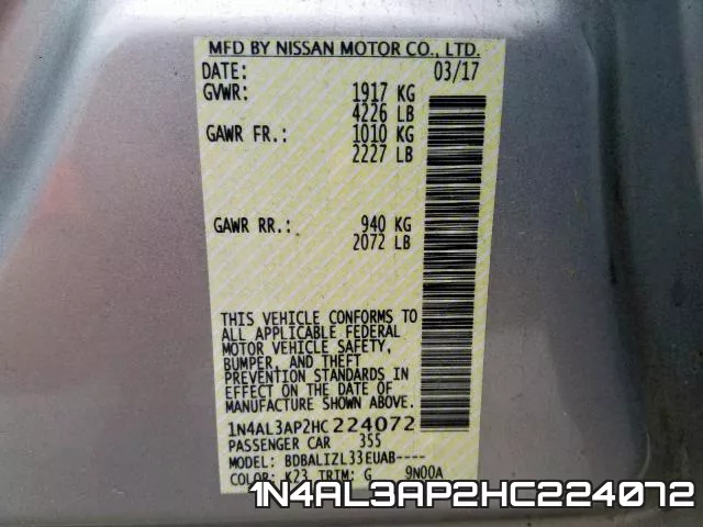 1N4AL3AP2HC224072 фото 2