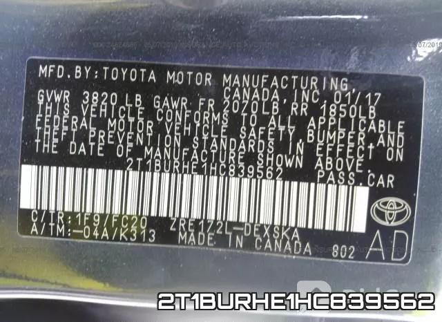 2T1BURHE1HC839562 фото 9