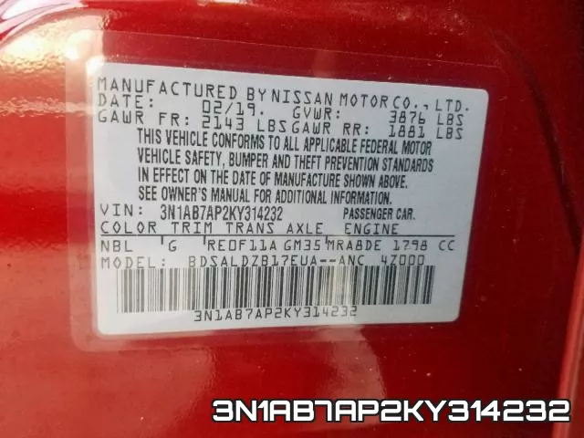 3N1AB7AP2KY314232 фото 2