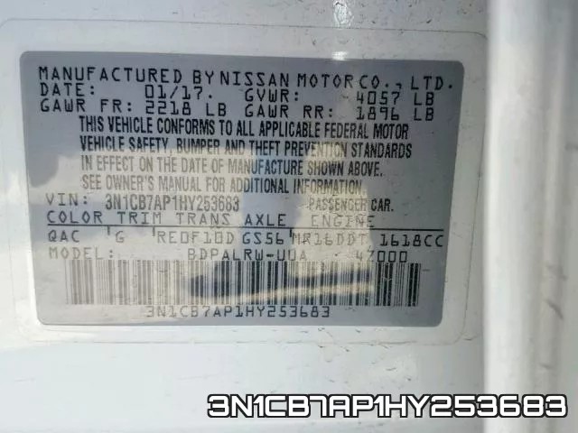 3N1CB7AP1HY253683 фото 2