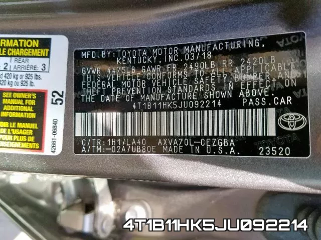 4T1B11HK5JU092214 фото 2