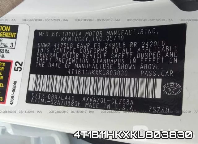 4T1B11HKXKU803830 фото 10
