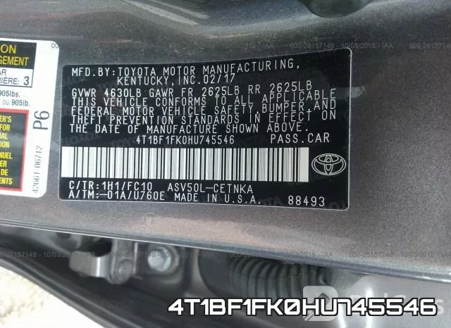 4T1BF1FK0HU745546 фото 10