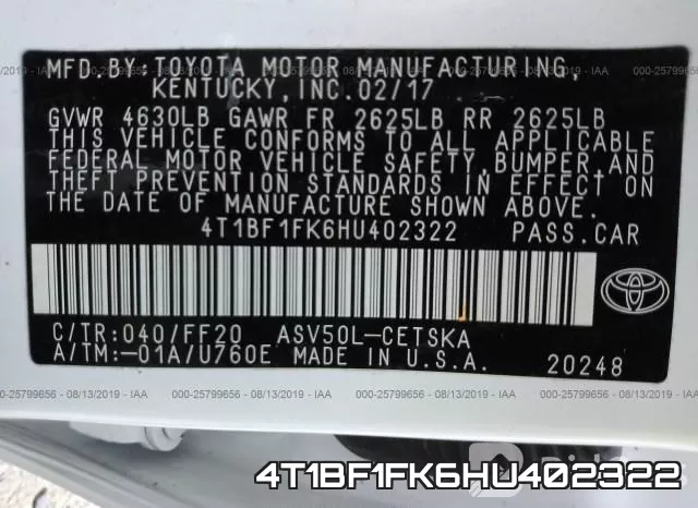 4T1BF1FK6HU402322 фото 10