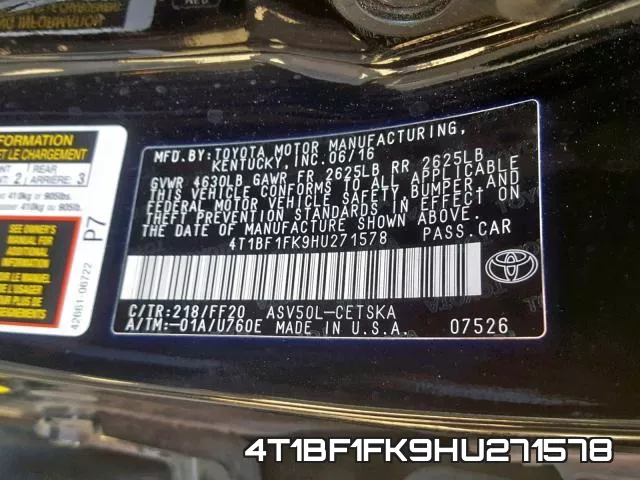 4T1BF1FK9HU271578 фото 2
