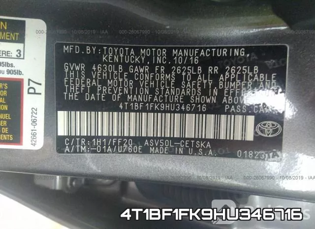 4T1BF1FK9HU346716 фото 10