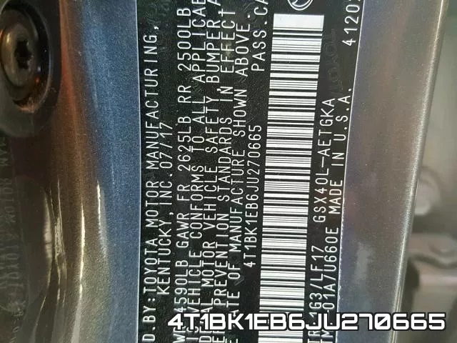4T1BK1EB6JU270665 фото 2