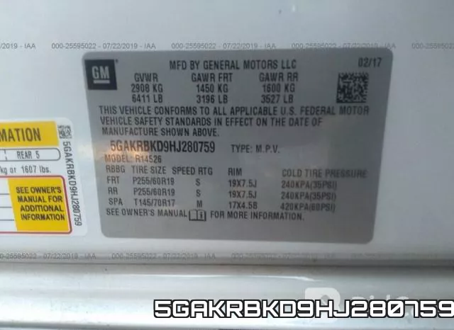 5GAKRBKD9HJ280759 фото 10