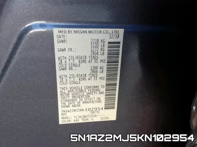 5N1AZ2MJ5KN102954 фото 2