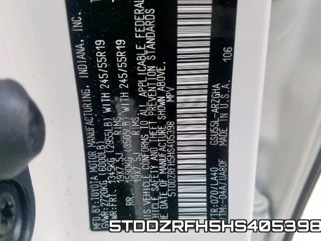 5TDDZRFH5HS405398 фото 2