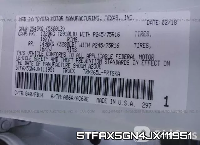 5TFAX5GN4JX111951 фото 10