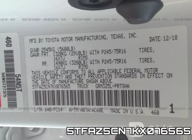 5TFAZ5CN7KX076565 фото 10