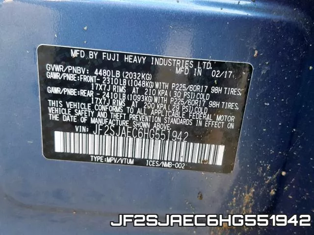 JF2SJAEC6HG551942 фото 2