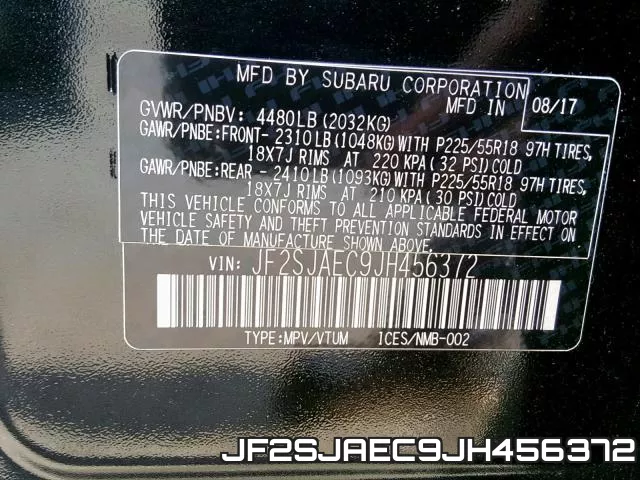 JF2SJAEC9JH456372 фото 2