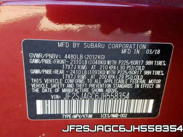 JF2SJAGC6JH558354 фото 2