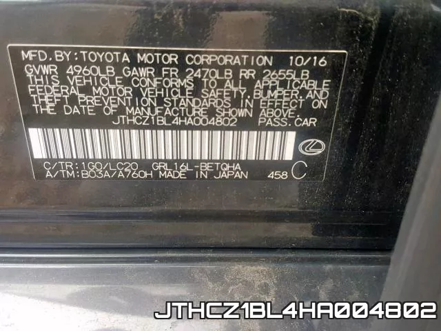 JTHCZ1BL4HA004802 фото 2
