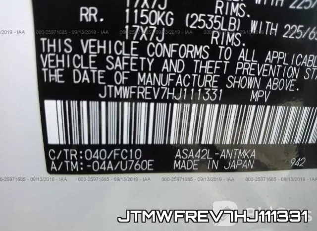 JTMWFREV7HJ111331 фото 10